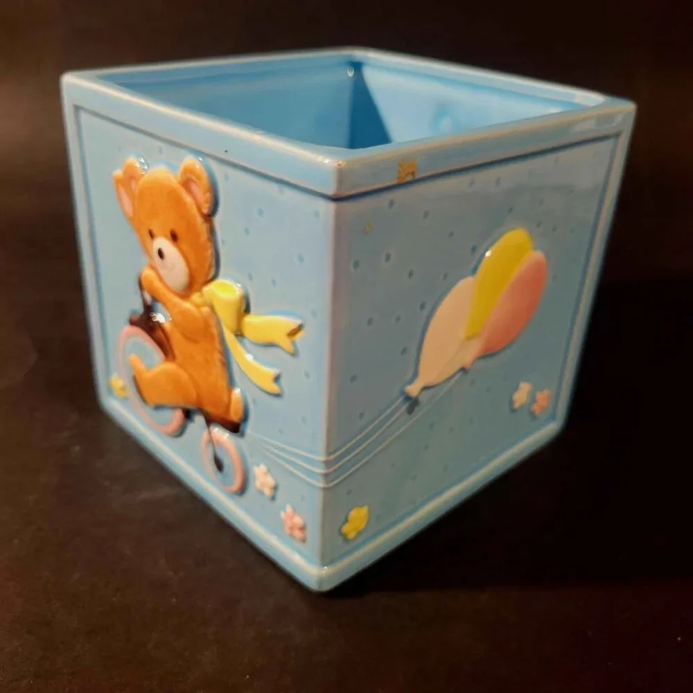 Vintage FTD 1987 Blue Ceramic Baby Nursery Planter